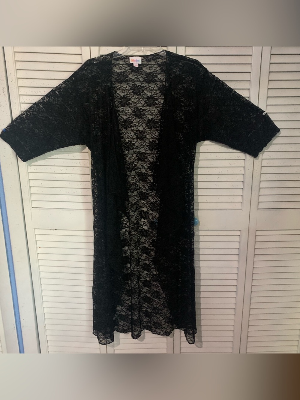 LuLaRoe Shirley Black Lace Duster Kimono Draped Open Front